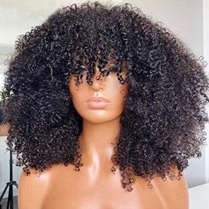 ARUKIHAIR Afro Kinky Curly Wig Bang 200Density Virgin Brazilian Human Hair 22 in